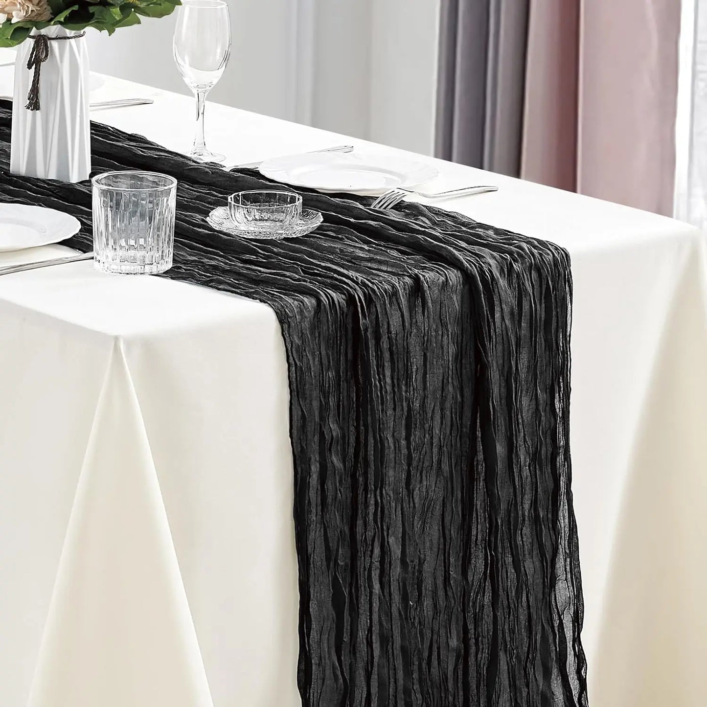 6pcs Cheesecloth Table Runner Boho Gauze Table Runner 40x270cm for Wedding Bridal Shower Birthday Party