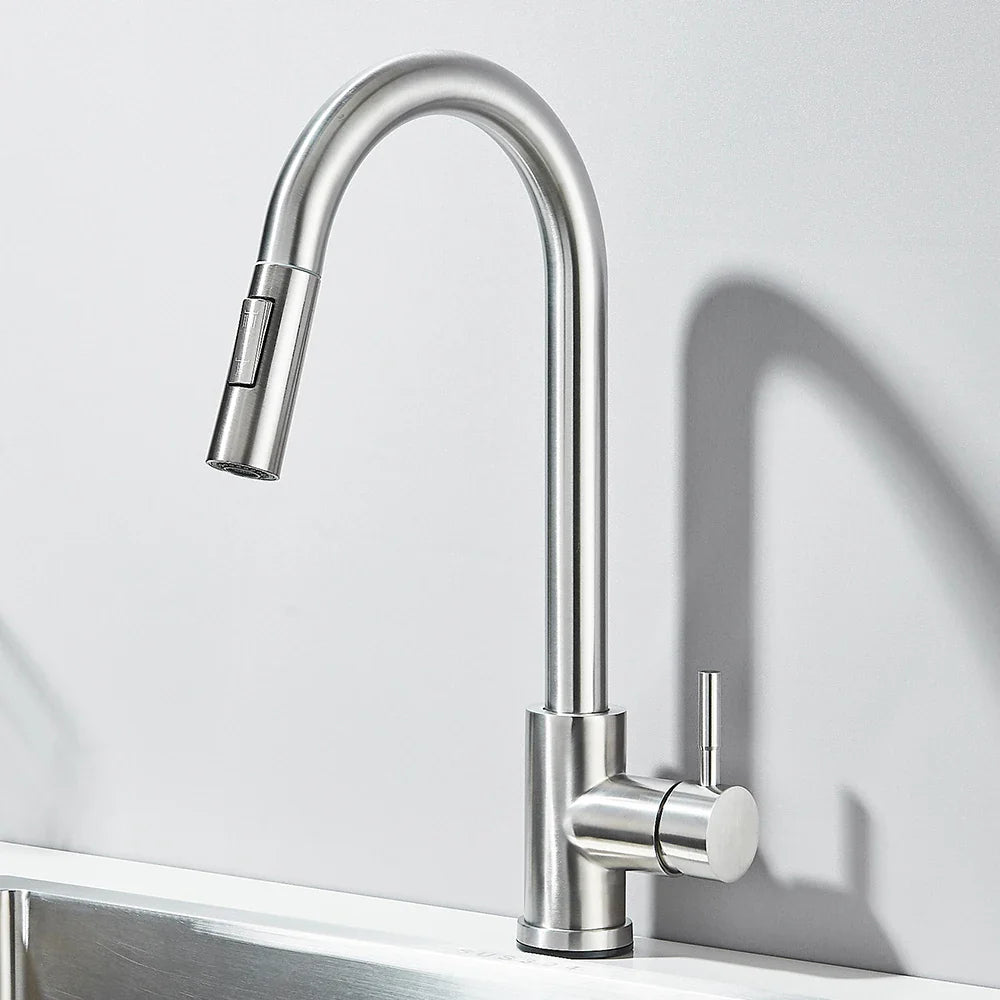 Black Pull Out Kitchen Faucet Deck Mounted Flexible Hot And Cold Water Kitchen Sink Mixer Tap With Stream Shower Modes Nozzle