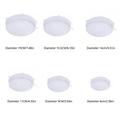 6Pcs/Set Transparent Silicone Kitchen Utensils Fresh-keeping Stretch Universal Bowl Cover Refrigerator Microwave Oven Sealed