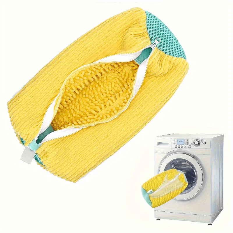 Durable Mesh Shoe Wash Bag with Zipper Rich Fluff Inside Protects Sneakers Casual Shoes in Washer Dryer Travel Storage Organizer