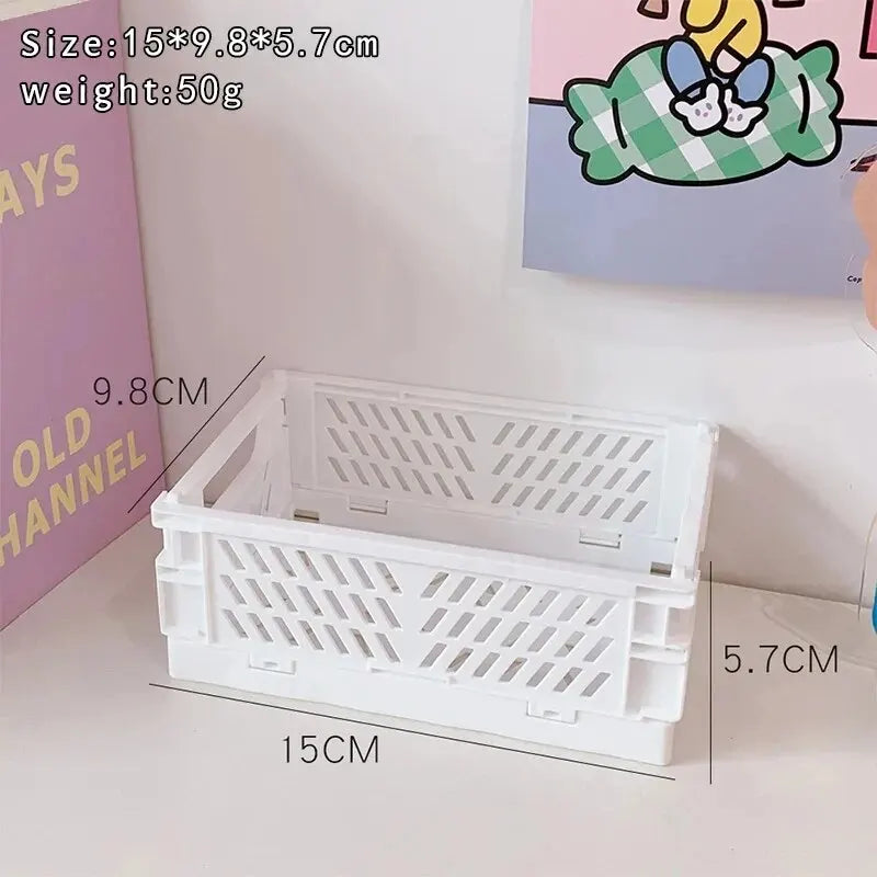 6 Color Organizing Storage Baskets Case Folding Student Desktop Basket Tape Stationery Plastic Foldable Container Storage Box