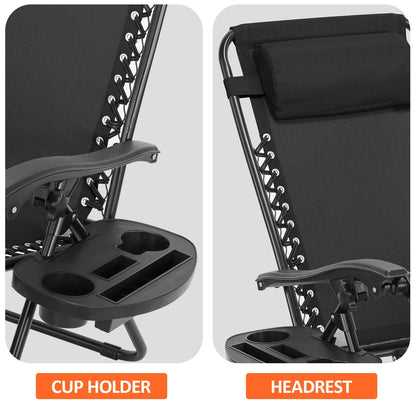 Zero Gravity Chair Patio Recliner Chair Folding Camping Chairs with Cup Holder Adjustable Headrest Reclining Lounge Chair