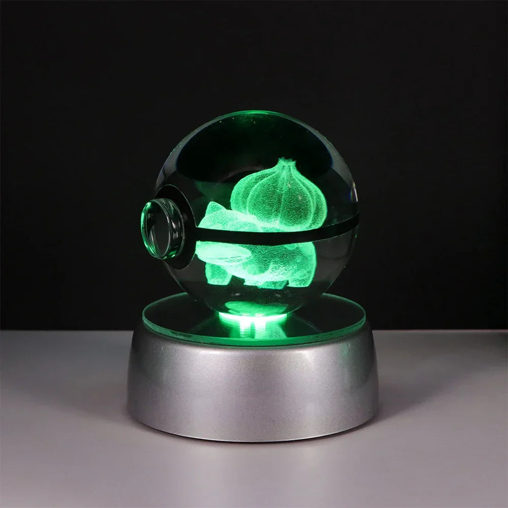 Pokemon 3D Crystal Ball Pikachu Gengar Eevee Mewtwo Anime Game Pokeball Led Night Light Base Kids Birthday Gift Home Decoration