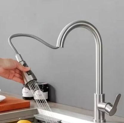 Stainless Steel Kitchen Faucet Single Hole Pull Out Spray 360° Swivel Sink Faucet High Arc Modern Design