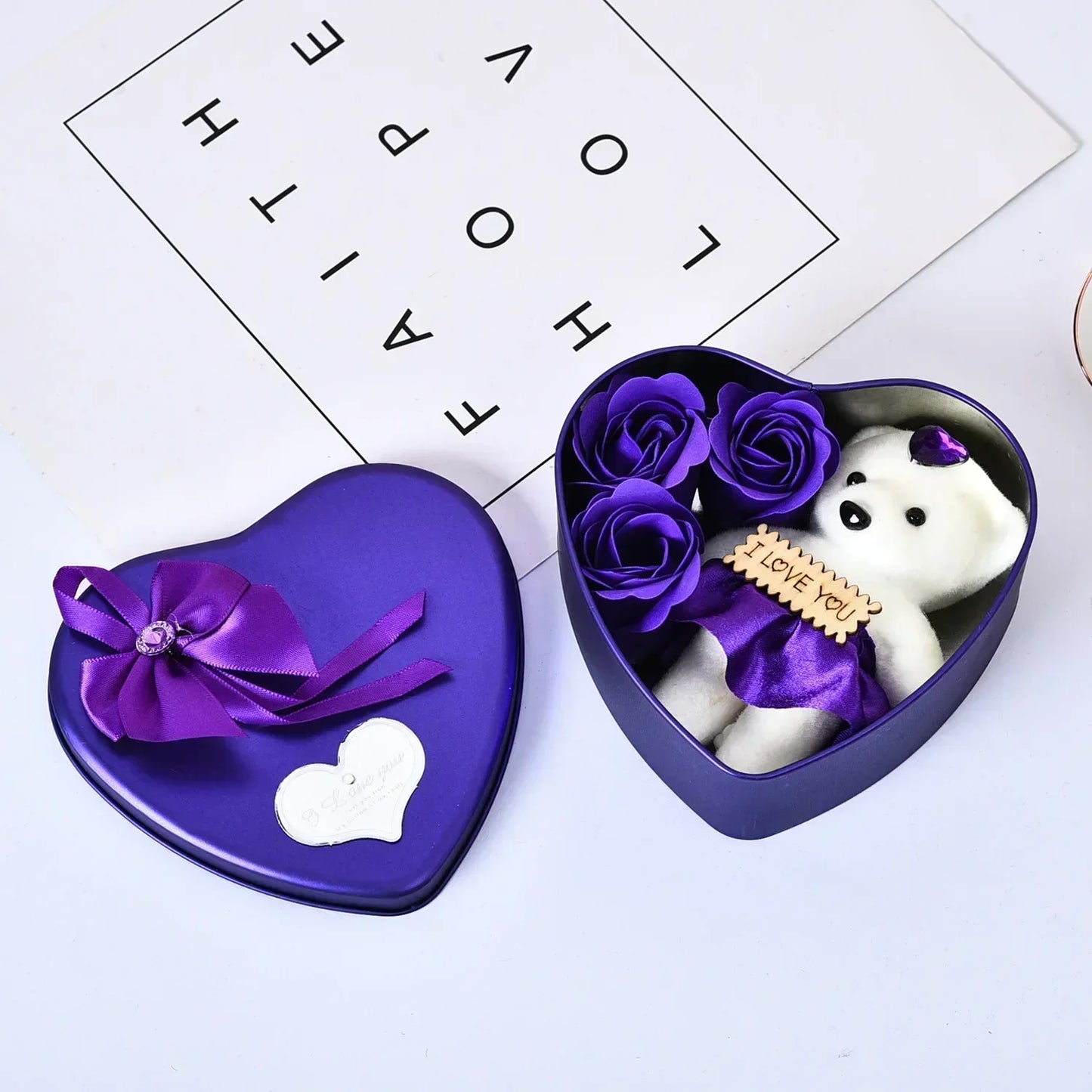 Valentine's Day Bear Rose Gift Box Romantic Flower Bear Bouquet Wedding Birthday Party Decoration Home Decor Gift for Girlfriend