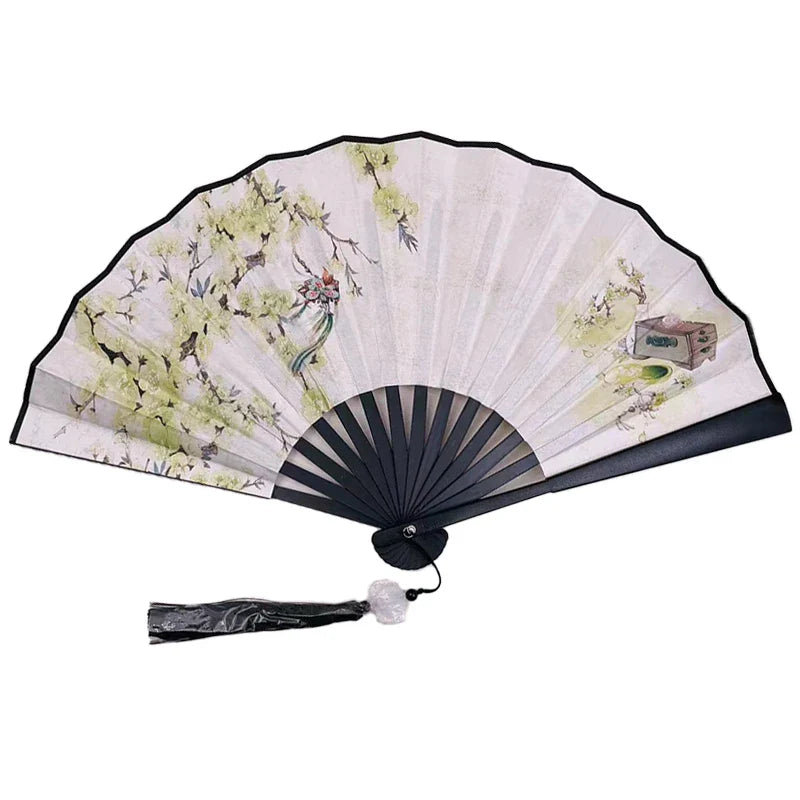 With Tassel Art Craft Style Foldable Hand Fan Portable Folding Fan Wedding Party Photo Props Guest Gifts Home Decor Craft