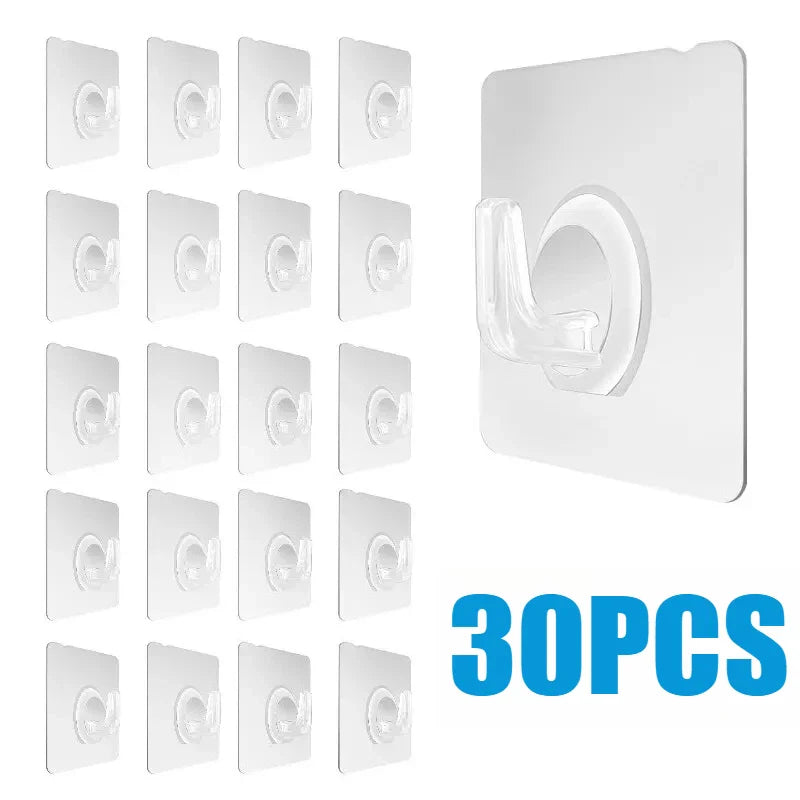 30PCS Wall Hooks Transparent Strong Self Adhesive Key Towel Door Wall Hanger Hanging Kitchen Bathroom Accessories Hooks