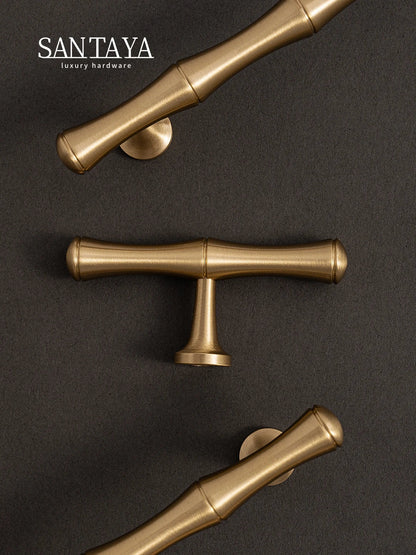Santaya Solid Brushed Brass Handle Bamboo Kitchen Cabinet Pull Wardrobe Drawer Knob