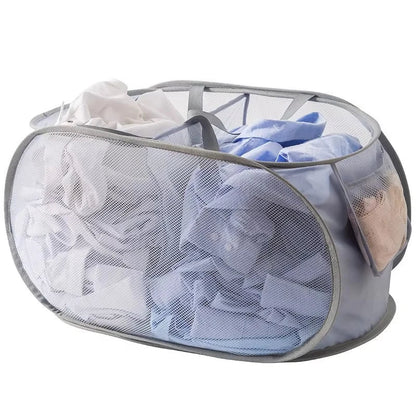 Durable Collapsible Laundry Basket, Mesh Pop Up Laundry Hamper With Side Pocket, Foldable Clothes Storage Hamper With Reinforced