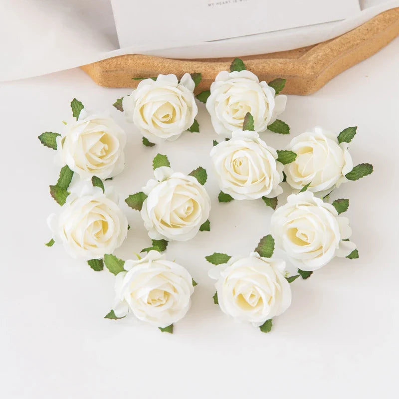100PCS Artificial Flowers Diy Candy Box Cake Home Decor Christmas Decorative Wreaths Wedding Party Garden Roses Arch Silk Fake