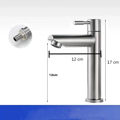 Stainless Steel Single Cold Water Tap Black Basin Fauct Silver Deck Mounted Lengthening and Raising Basin Sink Tap