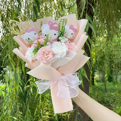 Kawaii Hello Kitty Cat Dolls With Artificial Flowers Creative Bouquet Christmas Valentine Birthday Graduation Gifts