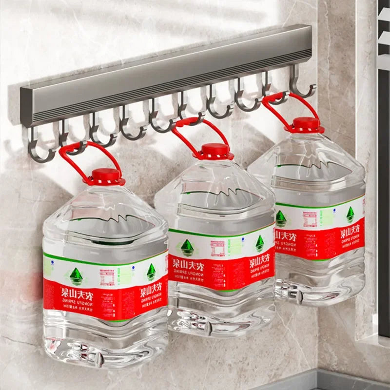Manufacturers Supply Kitchen Hook Rack Punch-free Wall-mounted Rack Space Aluminum Hook Multi-functional Storage Row Hook Holder