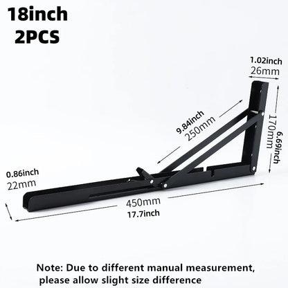 2Pcs Triangle Folding Angle Shelf Bracket Heavy Duty Stainless Steel Collapsible Shelf Bracket for Table Work Bench Wall Mounted