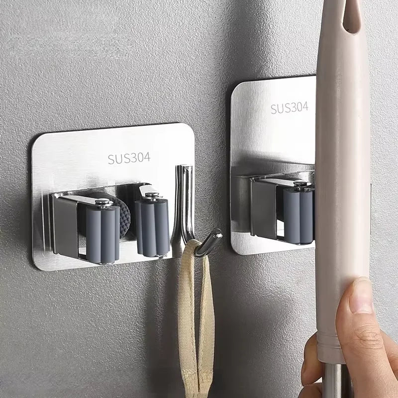 Adhesive Wall Multi-Purpose Hooks Mop & Broom Hanger Hook for Kitchen Bathroom Home Organizer - Easy Hanging No Drill Required