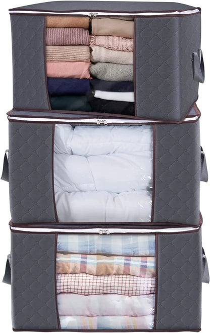 3pcs 6pcs Large Capacity Clothes Storage Bag Organizer With Reinforced Handle For Blanket Comforters Bed Sheets Pillows Toy