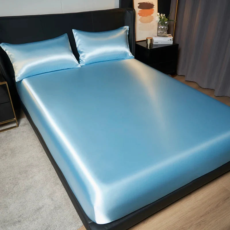 Solid Satin Fitted Sheet - No Pillowcase Ultra Soft & Wrinkle Resistant Bed Cover for Mattress Deep Pocket Design