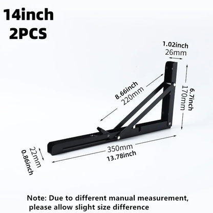 2Pcs Triangle Folding Angle Shelf Bracket Heavy Duty Stainless Steel Collapsible Shelf Bracket for Table Work Bench Wall Mounted
