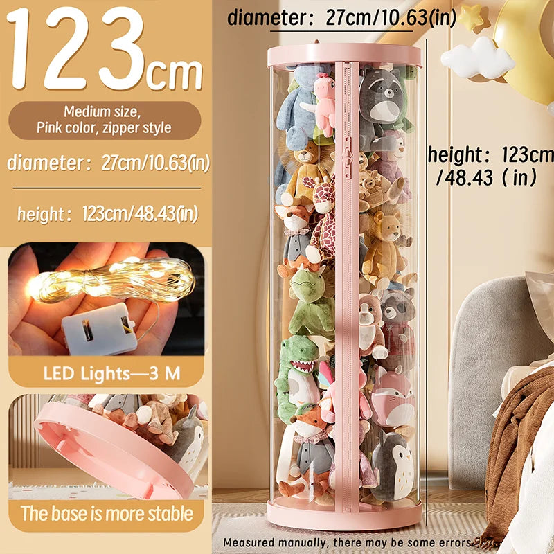 Transparent Doll Storage Box Plush Toy Organization Toy Storage Tube DIY Zipper Bins Kid Christmas Gift Children's Toy Organizer
