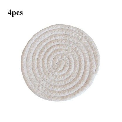 4pcs Woven Absorbent Coaster Set High-Temperature Resistant Cup Pad for Coffee Tea Drinks