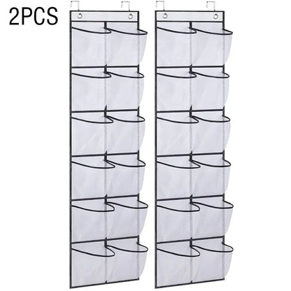 12 Pockets Over the Door Shoe Organizer Large Mesh Pockets With 2 Hooks Transparent Fabric Shoe Rack Storage Bag For Bedroom