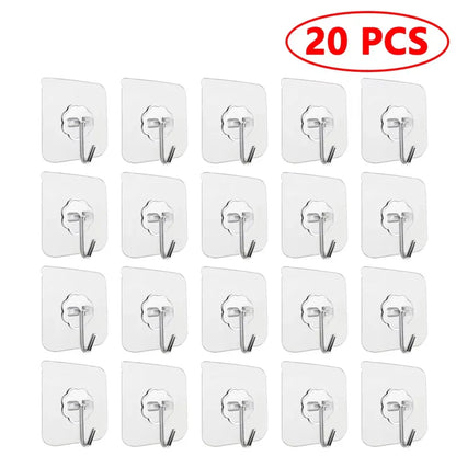 20/10PCS Hook Self-Adhesive PVC Stainless Steel Transparent Multi-Purpose Wall Holder Door Rack Kitchen Storage Organizer Home