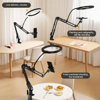 LED USB Fill Light with Phone Live Streaming Stand Flexible Gooseneck Circular Fill Light for Phone Live Streaming Clamp or Base