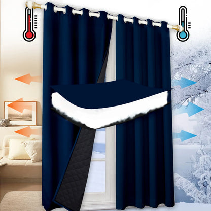Clearance_Winter Warm Quilted Folder Cotton Curtains for Bedroom 100% Blackout Thick Thermal Curtains Sound Proof Drapes Cold Wi