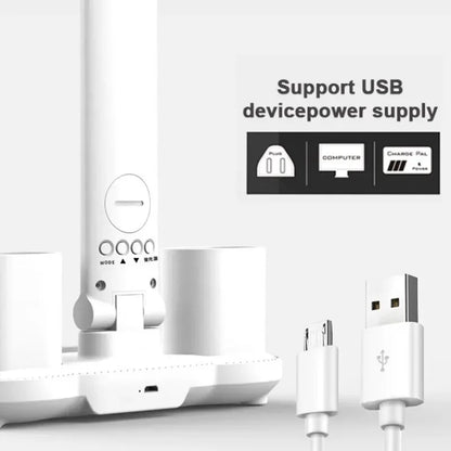 Double-Headed LED Table Lamp Dimmable Desk Lamp with Calendar Clock Foldable Eye Protection Reading Night Light
