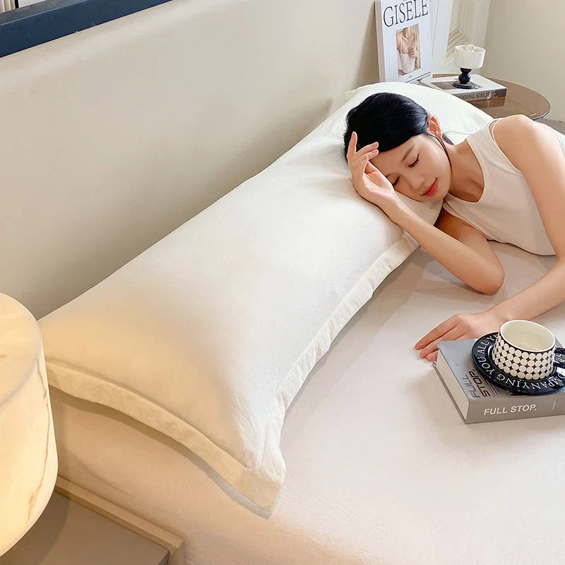 New solid-color washed double long pillowcases, couple pillowcases 48*100cm, 120cm, 150cm, 180cm (without core)
