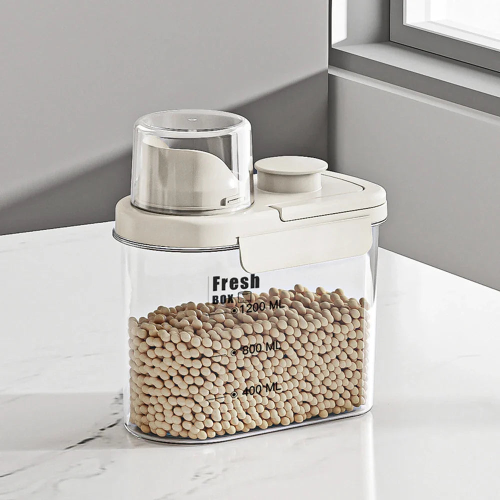 Large Capacity Kitchen Storage Can - 1600/2800ML PP Plastic Sealed Scale Bucket Waterproof Seal for Flour Corn Soybeans Rice