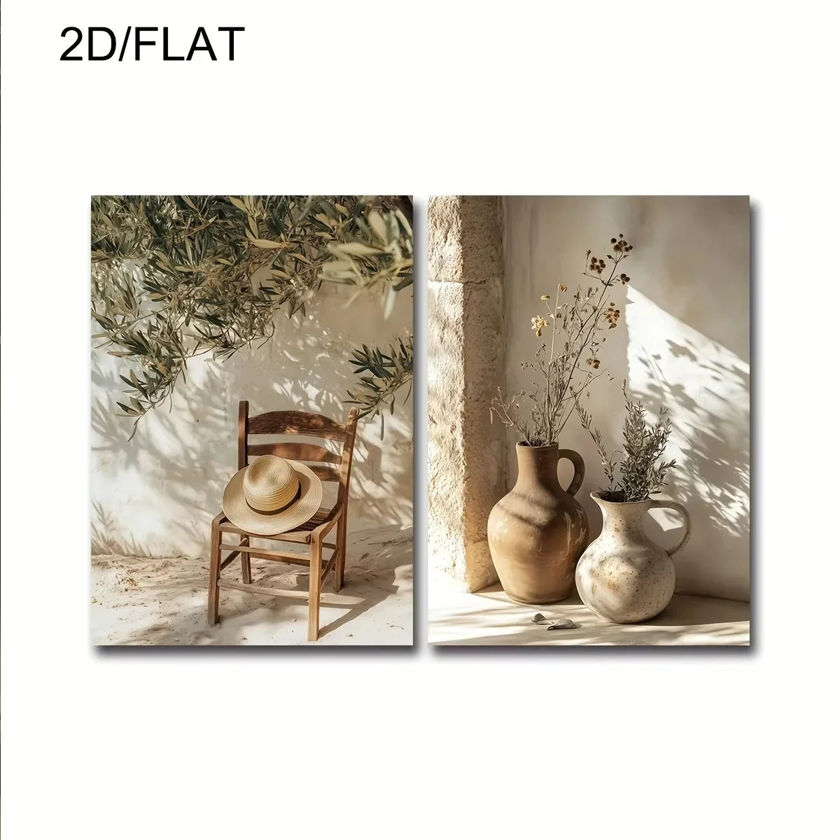 2pcs/set Neutral Olive Tree Shadow Vase Canvas Print Poster Retro Botanical Landscape Art Print Home Decor Art Poster Gifts