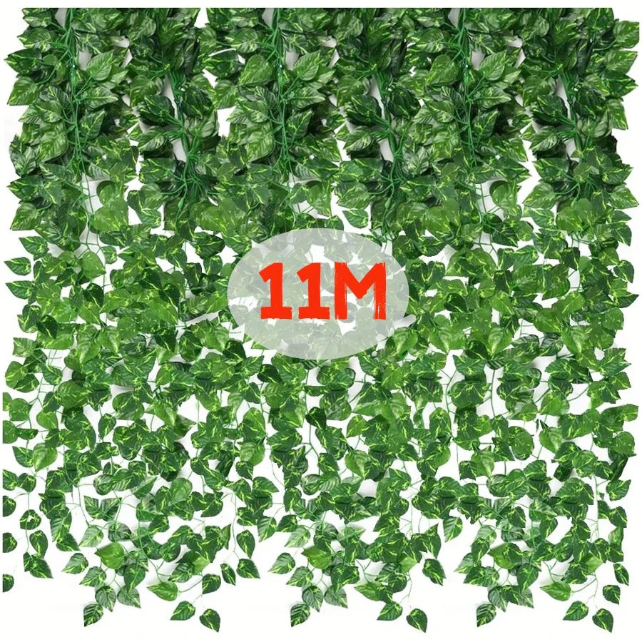11/4.4M Artificial Plant Green Ivy Leaf Garland Fake Plant Creeper Hanging Vine Outdoor DIY Garden Wall Wedding Party Home Decor