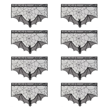 1pc Halloween Lace Curtain Black Bat Spider Tablecloth Fireplace Mantel Scarf Cover Halloween Home Room Cobweb Horror Decoration