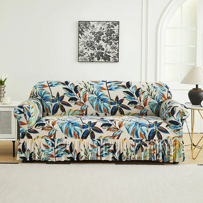 1 PC Printed sofa cover with skirt high elasticity soft hand feel pet stain resistant decorative sofa