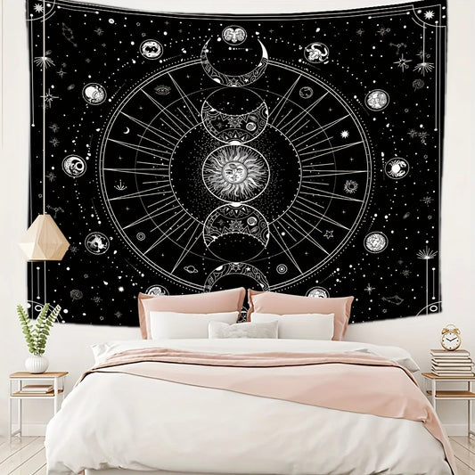 1pc Sun Moon Horoscope Divination Printed Tapestry Home DecorTapestry Wall Decor