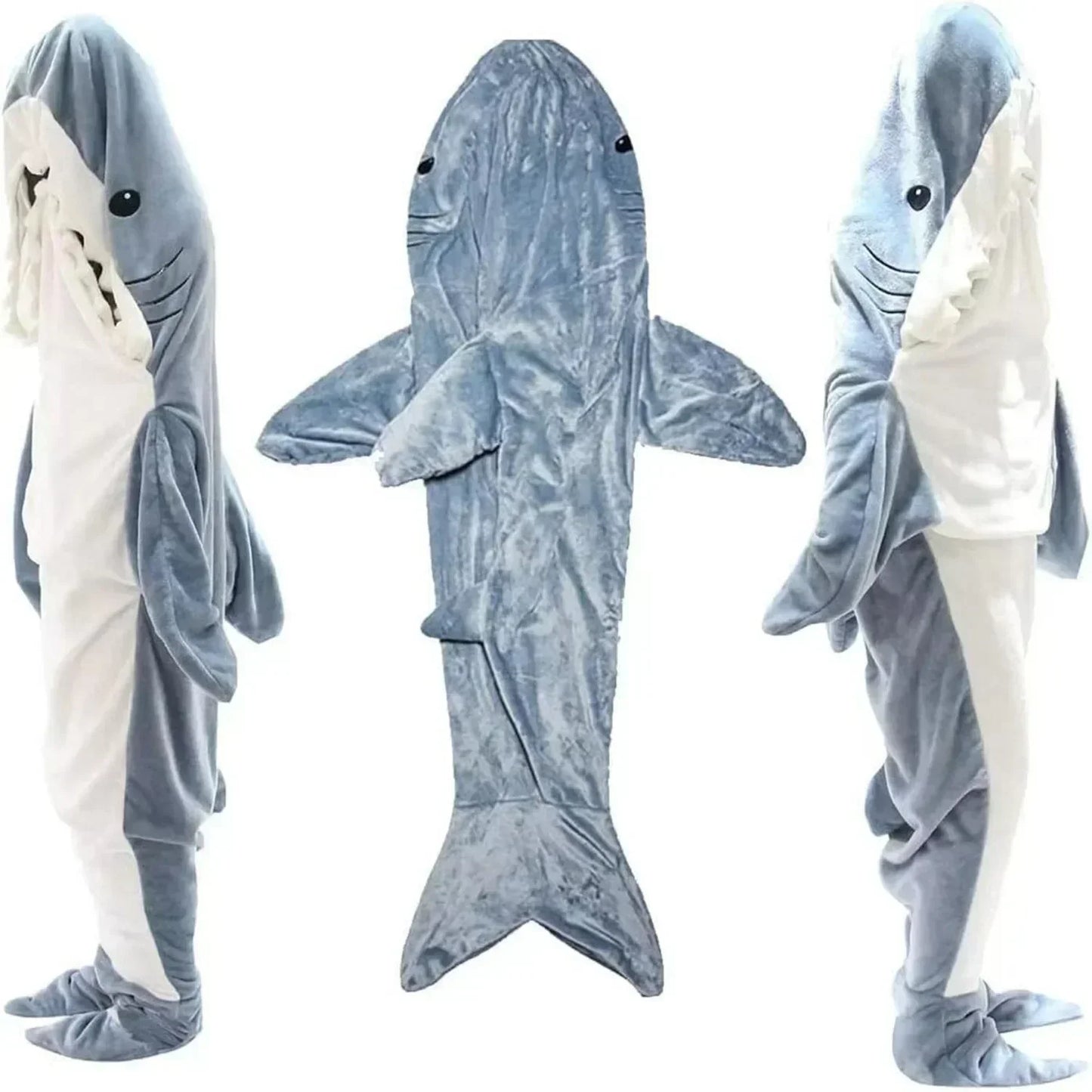 Cartoon Shark Blanket Plaid Gown Sleeping Bag Women Pajamas Adult Blanket Flannel Shark Nightrobe Comfy Bathrobe Homewear Gift