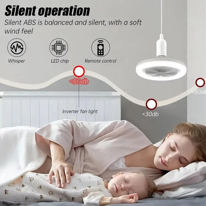 2 In 1 Ceiling Fan Lamps 3 Speeds Adjustable E27 Base Infinitely Dimmable for Living Room Bedroom Study LED Decorative Light