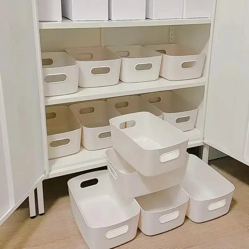 10pcs Large Capacity Storage Box with Cover Household Plastic Toy Storage Basket Snack Sundries Storage Box Desktop Organizer
