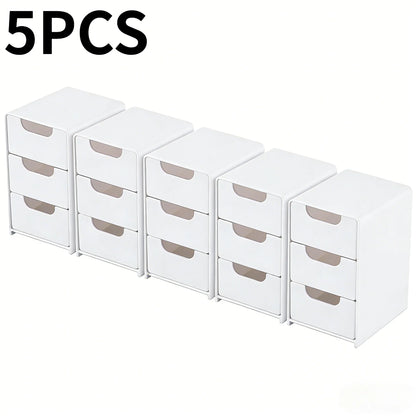 Multi-functional Drawer-style Storage Box 3-Tier Desktop Cosmetic Jewelry Organizer Office Snack Storage Box Portable Cabinet
