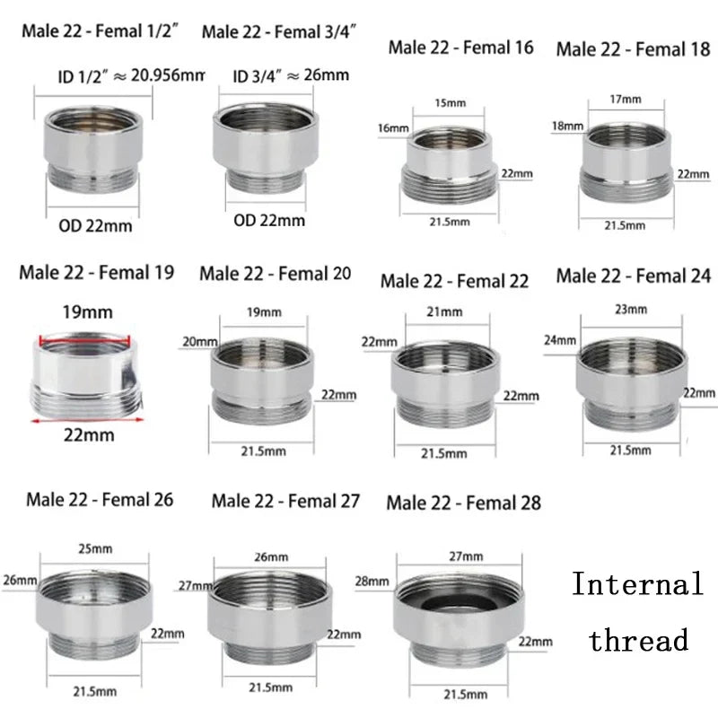 1Pcs Lots M22 to M20 M18 M28 Thread Stainless Steel Connectors Faucet Joints Kitchen Water Tap Adapter Water Purifier Accessory