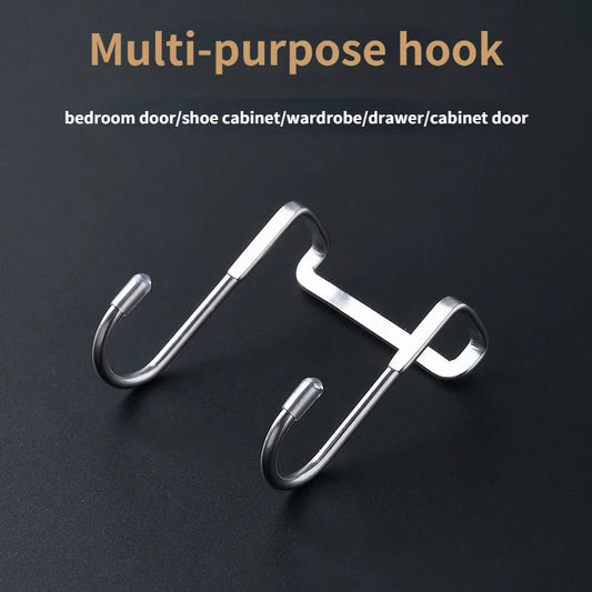 304 Stainless Steel Hook Free Punching Double  S-Shape Hook Kitchen Bathroom Cabinet Door Back Type Coat Towel Storage Hanger