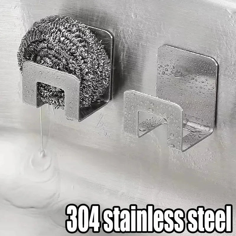 2pcs Stainless Steel Kitchen Sink Sponge Holder Tray Drainer Rack Self Adhesive Hook Sink Storage Holder Kitchen Accessories