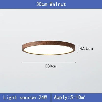 Modern LED Ceiling Light Circular Ultrathin Wood Grain Walnut Decorative Light Bedroom Dining Room Living Room Indoor Home Light