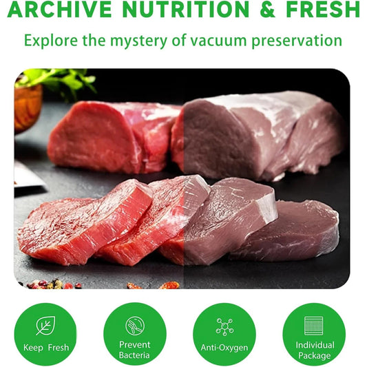 A set of 2 vacuum-sealed bags of the same size, with a length of 500CM, suitable for food storage vacuum low-temperature cooking