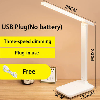 6000mAh LED Table Lamp USB Chargeable/Plug in Stepless Dimmable Desk Lamp Touch Foldable Eye Protection Reading Night Light