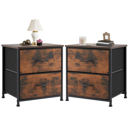 JHK Nightstand Bedside Coffee Sofa Tea Table Storage Closet Chest Clothes Display For Bedroom 2 Fabric Drawers Cabinet Furniture