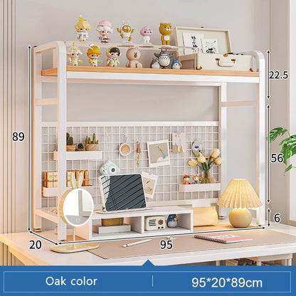 Bookcase Gaming Table Grid Bookshelf Desktop Multi-layer Wrought Iron Shelf Student Computer Desk Table  Wooden Shelves Rack