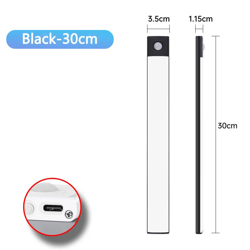 LED Cabinet Light Type C Rechargeable Motion Sensor Night Lights for Kitchen Wardrobe Cabinet Lighting 10cm/20cm/30cm/40cm/50cm