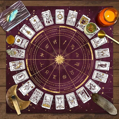 1pc Tarot Card Tablecloth, 12 Zodiac Card Game, Fortune Telling Card Mat, Board Game Cloth Mat, Board Game Decoration Tablecloth